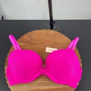 DOBREVA Push Up Lace Bra Underwire Plunge Full Coverage Bra bright fuschia 34C